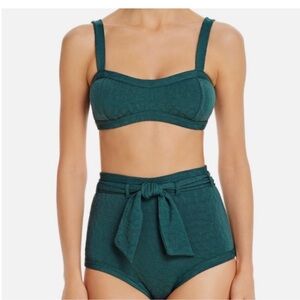 Peony Textured Belted High-Waisted Tie Two Piece Swimsuit Bikini Green Small